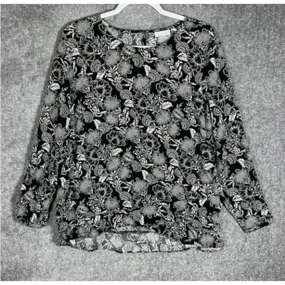 J. Jill Floral Ruffle Hem‎ Blouse Top XL Petite  Long Sleeve Career Office Boho